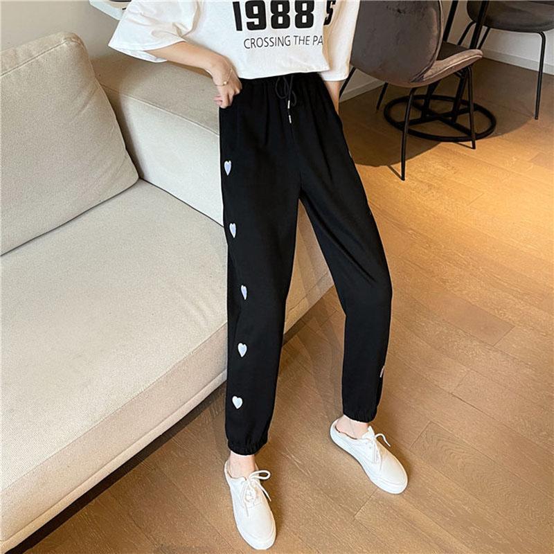 Gray Tie Pants Loose Love Sports Pants Women's Spring and Summer Loose Casual Straight-leg Student Pants