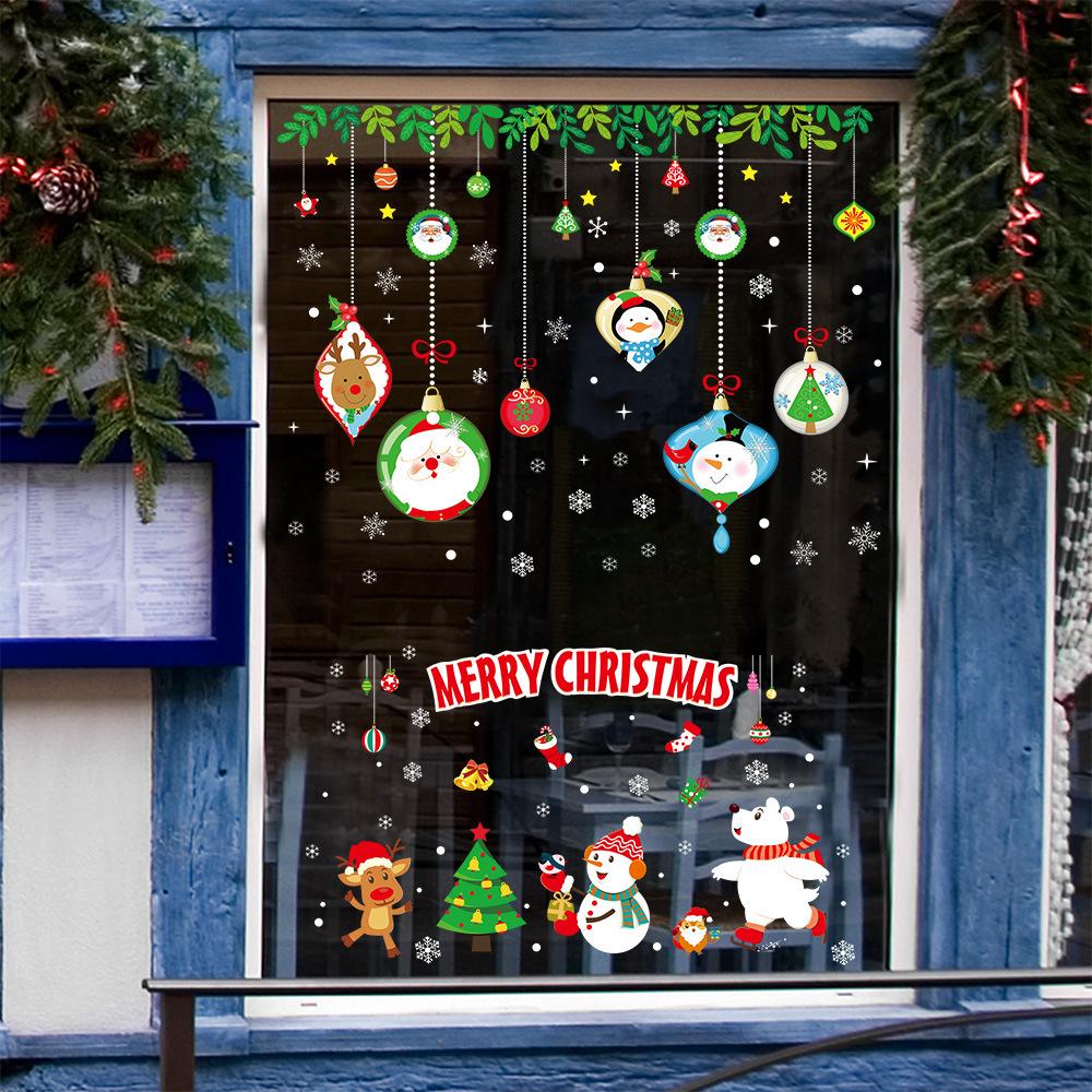 Cartoon Santa Claus shop window glass door stickers Christmas day wall stickers DIY self-adhesive