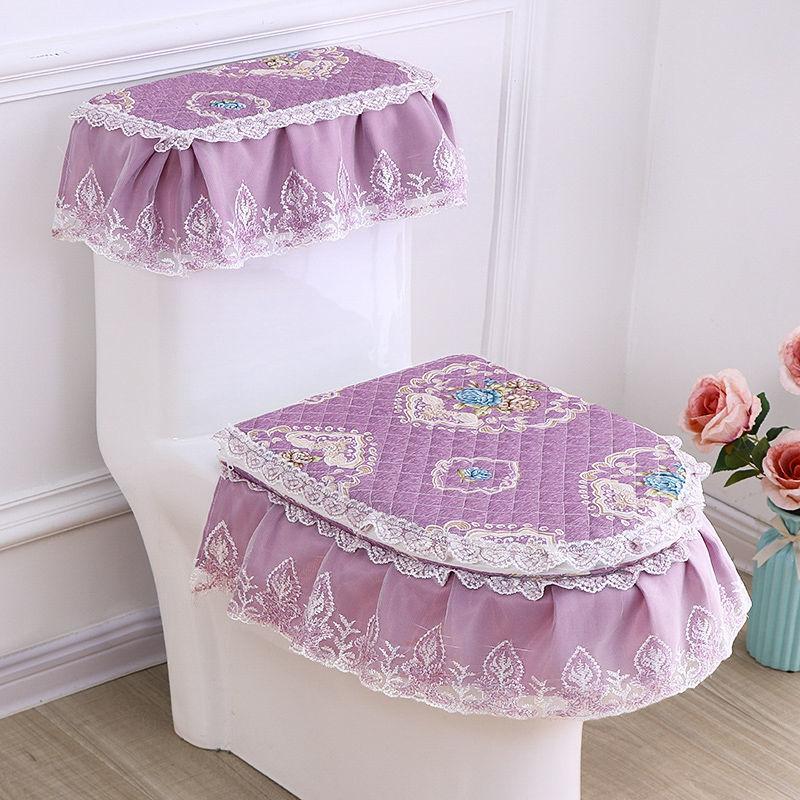 Three-piece Toilet Toilet Gasket Four Seasons Plus Velvet Warm Cushion Toilet Cover Zipper Type Toilet Cover Fabric Sticky