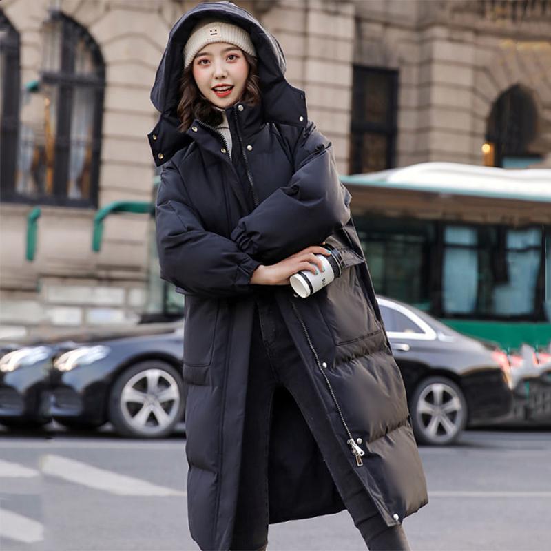 Women's Mid-length Down Jacket Winter Korean Loose Cotton Clothes Casual Hooded Padded Jacket Quilted Jacket