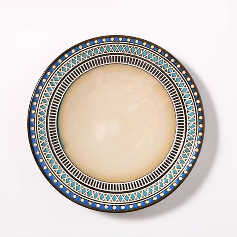 Nordic Style Simple Ceramic Plate Thread Pitted Household Dish Steak Plate Dark Green Salad Plate Disc