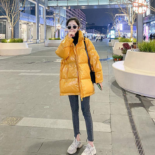 Glossy Student Women's Cotton-padded Jacket Cotton Clothes Loose Thick Winter Jacket for Women Mid-length Female Jacket Coat