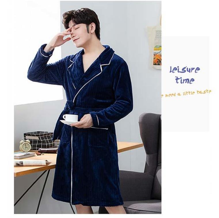 Suit Collar Men Pajamas Winter Thickening To Keep Warm Home Clothes Absorbent Robe Coat Bathrobe Long