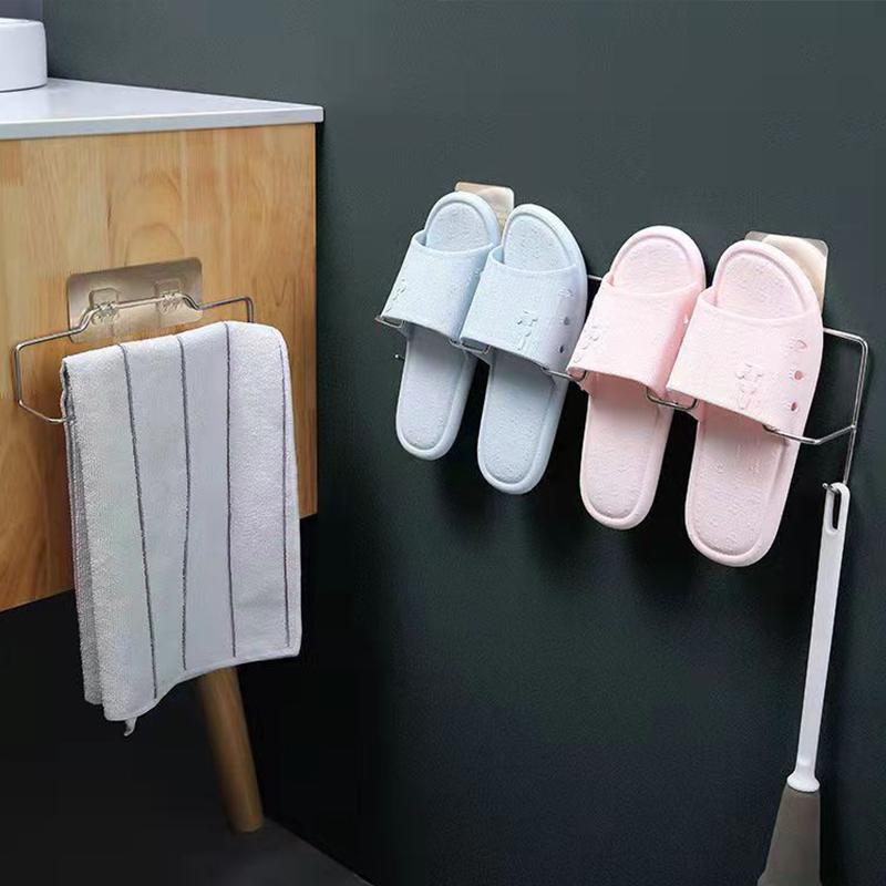 Bathroom Slippers Shelf Toilet Wall Hanging Drain Stainless Steel Free Punching Toilet Rack Hook Storage Shelf Home Organizer Shoe Rack