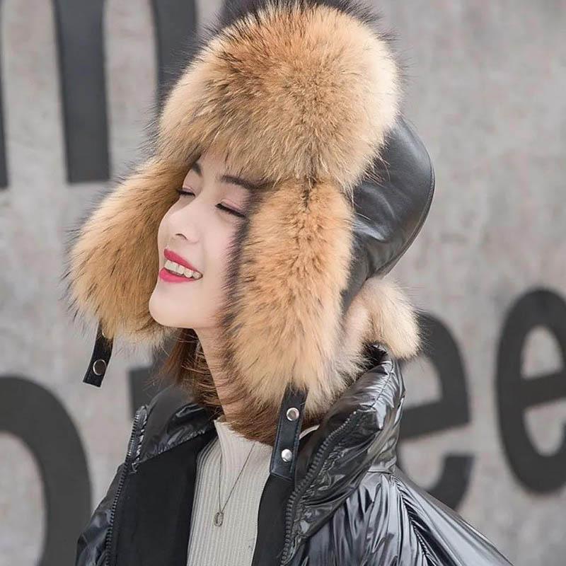 Ladies Winter Fashion Fox Fur Lei Feng Hat Thick Warm Locomotive Dog Fur Ear Protection Cotton Hat Men