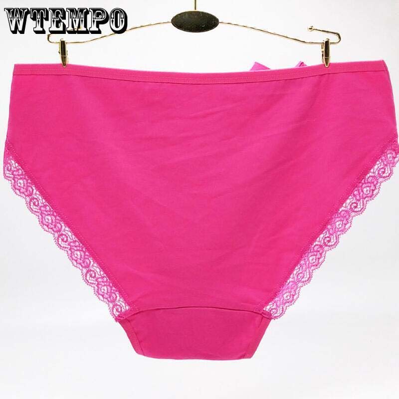 6pcs Women's Cotton Briefs Sexy Mid-rise Solid Lace Patchwork Panties Ladies Briefs Plus Size