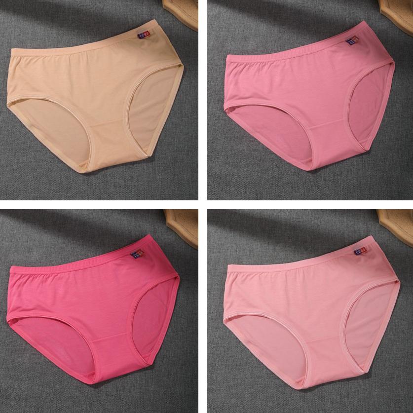 4Pcs/Set Women's Seamless Cotton Panties Solid Color Large Size Mid Waist Causal Soft Briefs