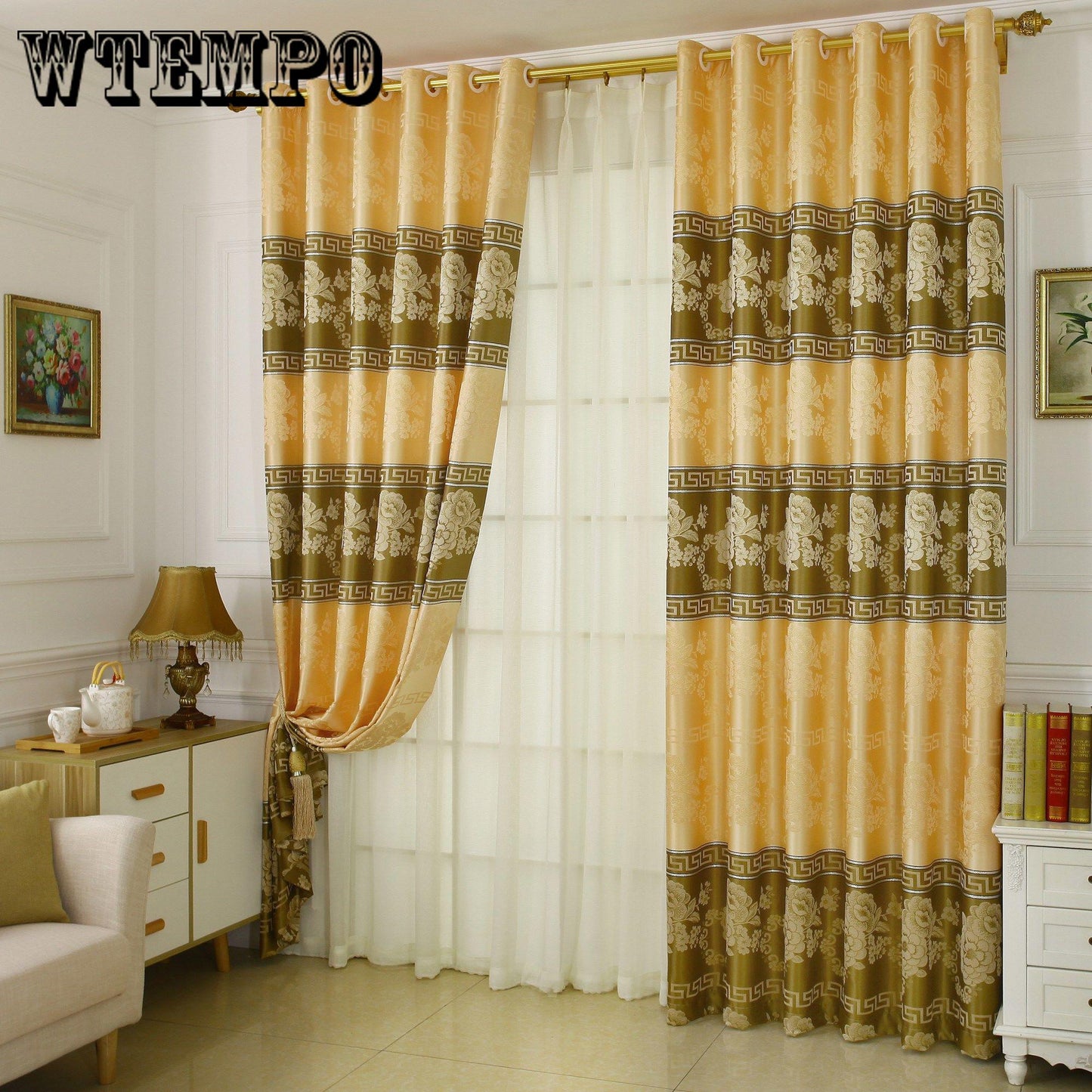 High-grade European-style embroidery finished curtains Crown flower fabric matching curtains