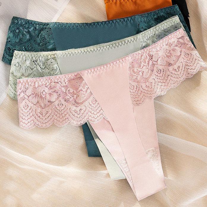 4Pcs/Set Female Lace Seamless Charming Underpants Women's Large Size Thong Low Waist Sports Girl's Solid Color Briefs