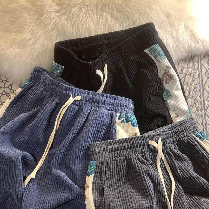 Wick Velvet Sports Pants Children Autumn and Winter Plus Velvet Thickening Draw Rope Casual Pants Couple Straight Wide Legs