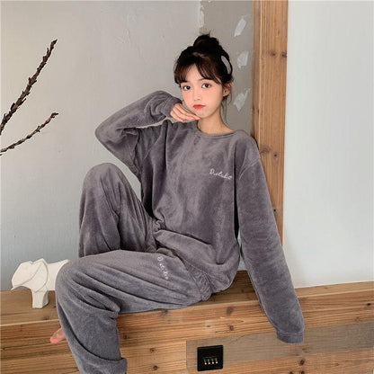 Autumn and Winter Plus Velvet Thickening Home Casual Pajamas Fairy Warm Pants Suit Female Flannel Fleece Outer Wear Suit