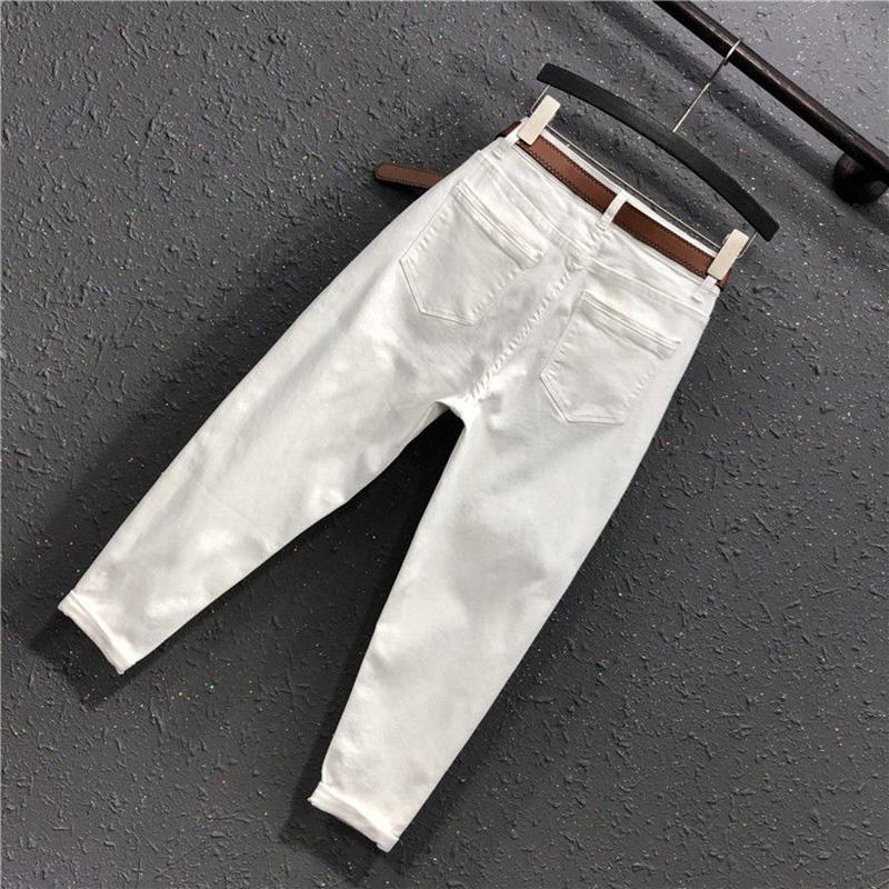 WTEMPO High Stretch Cropped Trousers Solid Color Plus Size Jeans Women High Waist Loose Casual Harem Pants