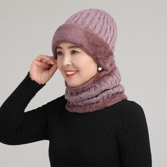 Winter Hats and Scarves 2-piece Woolen Cold-proof Earmuffs Plus Velvet Thick Warm Knitted Hat