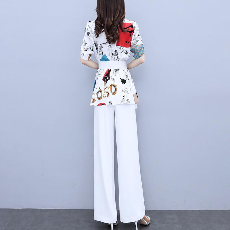 Chiffon Suit Female Temperament Suit Two-piece Suit Waist Slimming Chiffon Shirt Loose Wide-leg Pants Two-piece Suit Ladies Elegant Suit