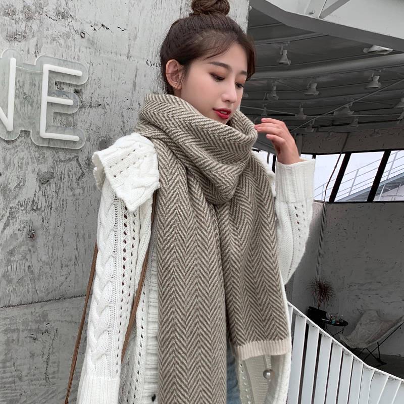 Cashmere Scarves Lady Winter Thicken Warm Soft Pashmina Shawls Wraps Female Knitted Wool Scarf