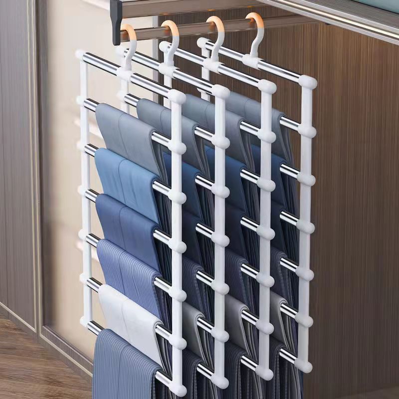 Pants Rack Household Foldable Magic Pants Special Hanger Stainless Steel Pants Hanging Multi-layer Rack Storage Artifact Towel Scarf Tie Rack