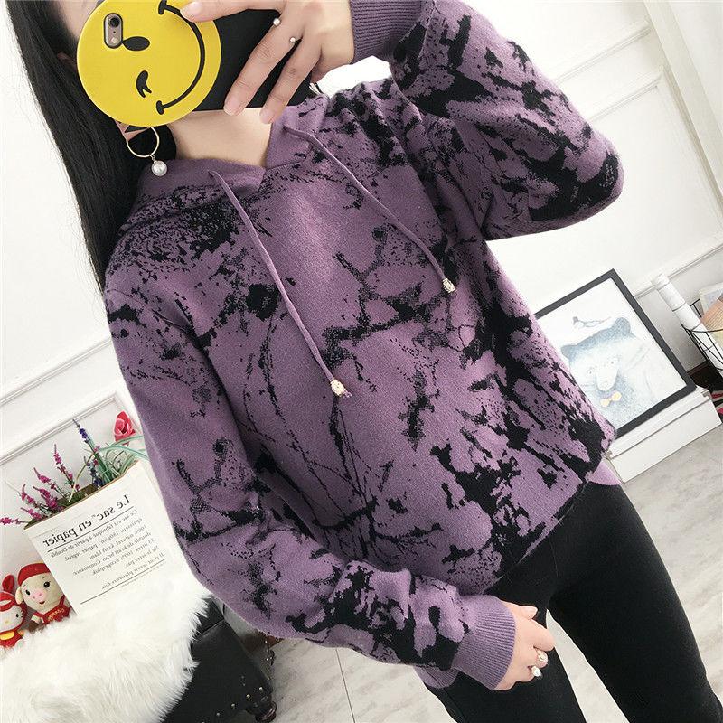 Autumn and Winter Loose Hooded Sweater Thickened Pullover Knitted Sweater Fashion Simple Female Top