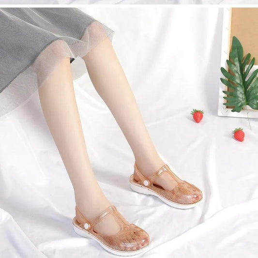 Women's Summer Hole Shoes Sandals Jelly Shoes Ladies Slippers Soft Sole Nurse Shoes Comfortable Mother Shoes Flip-Flops Sandals Dual Use Bath Slippers