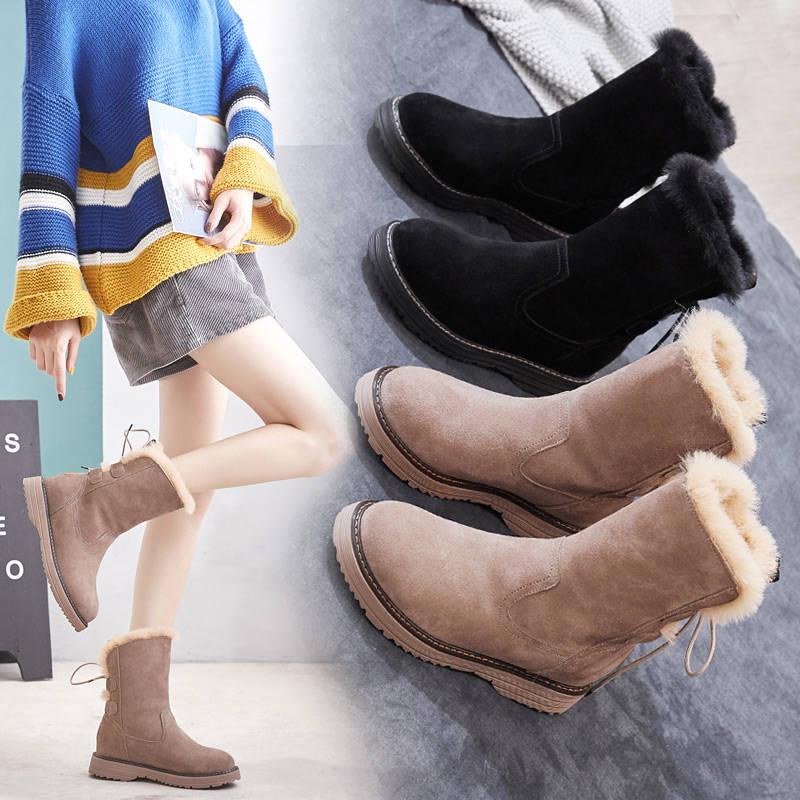 Women Snow Boots Warm Fur Plush Winter Ankle Boot Plus Size Platform Ladies Suede Shoes Female