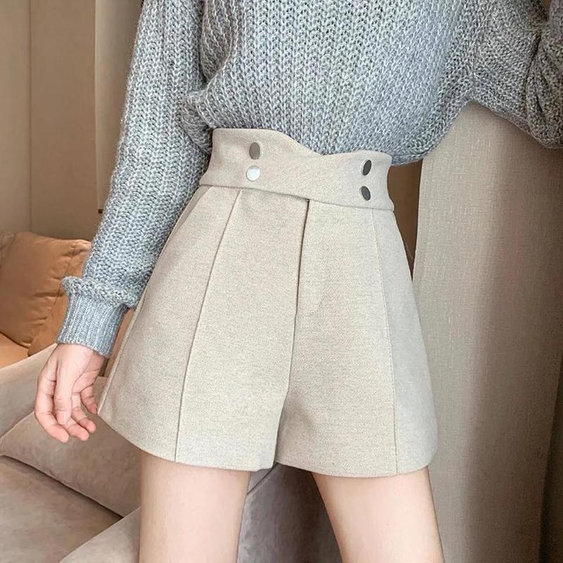 Women's High-waist Shorts Wide-leg Pants Loose and Thin All-match Outer Wear Woolen Boots Pants Women's Thick Shorts