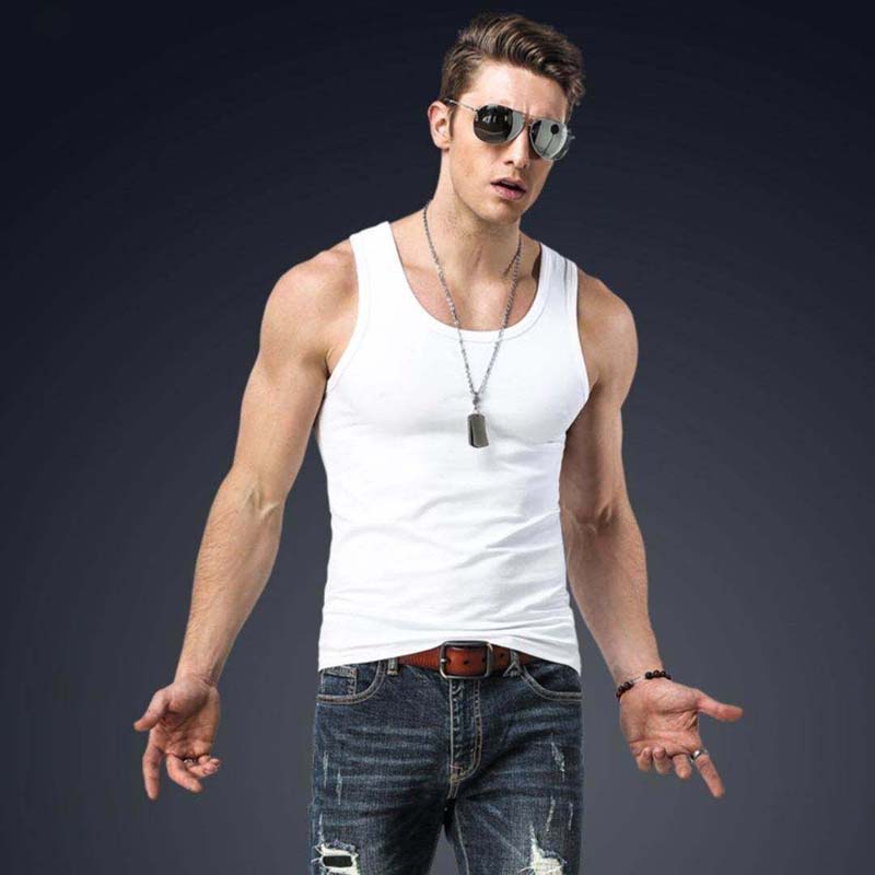 Summer Men's Cotton Vest Youth Breathable Sports Fitness Slim Stretch Top