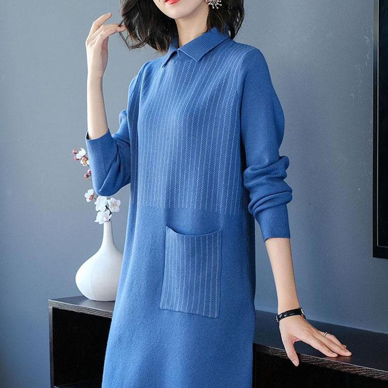 Autumn and Winter Doll Collar Loose Dress Mid-length Hedging Knit Bottoming Skirt Fashion Simple Women's Sweater Dress