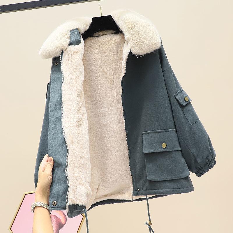 Winter Wear Pie Overcomes The 2021 New Korean Version of Loose Large Size Tooling Pockets Plus Cashmere Cotton Coat To Keep Warm Short Cotton Coat