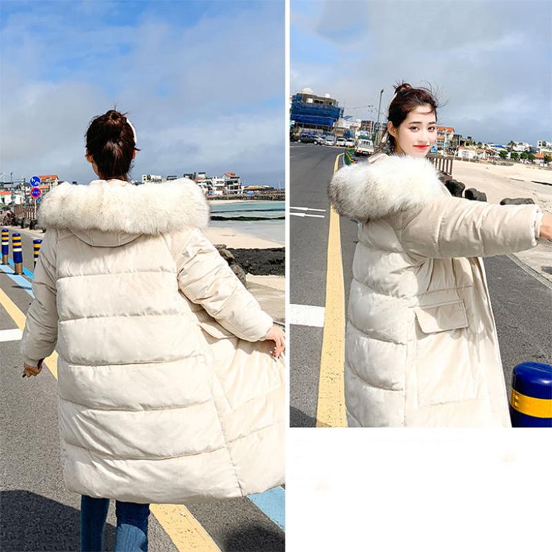 Women's Solid Color Down Jacket Mid-length Korean Loose Thick Coat Warm Cotton Coat Big Fur Collar Winter Clothes Quilted Coat