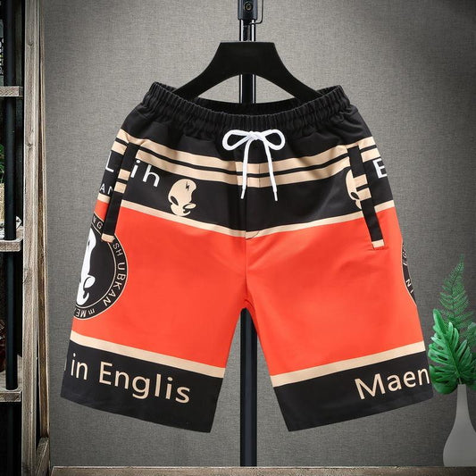 Summer Printed Shorts Men's Outer Wear Ice Silk Shorts Casual Quick-drying Pants Trend Beach Pants Plus Size Five-point Pants