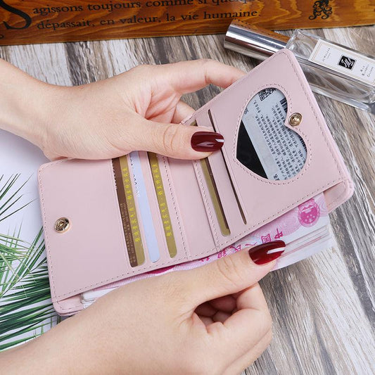 Small Wallet Female Short-style Two-fold Wallet Mini Folding Card Bag Simple Lady's Buckle Wallet