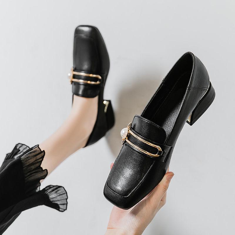 Soft Leather British Style Leather Shoes Women's Thick-heeled Single Shoes Women Go To Work To Wear Retro British Style Ladies Leather Shoes