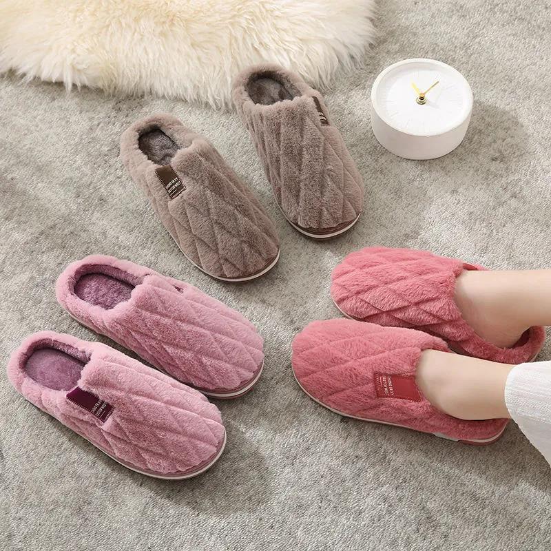 Autumn and Winter Pure Cotton Slippers Indoor Non-slip Soft-soled Shoes Warm Simple Plush Cotton Shoes