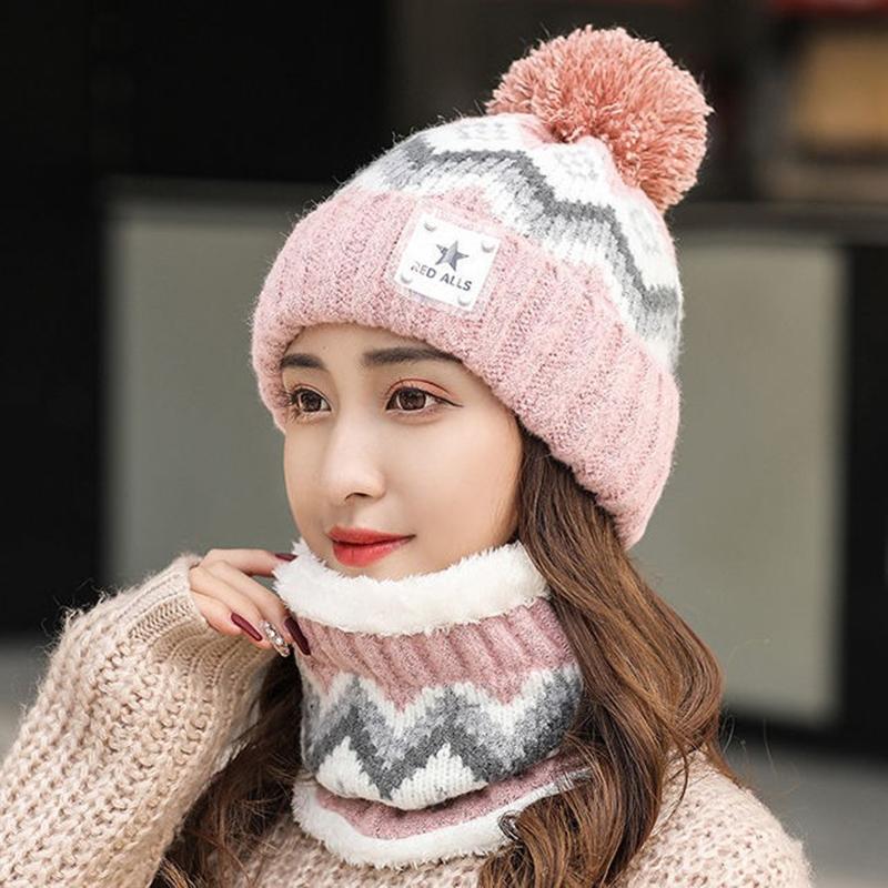 Hat Women's Autumn and Winter Plus Velvet Warm Knit Hat Warm Scarf Ladies Biking Ear Protection Warm All-match Woolen Hat