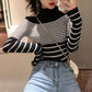 Autumn Retro Hit Color Striped Sweater Turtleneck Pullover All-match Long-sleeved Sweater Women's Slim Bottoming Shirt Top Tide