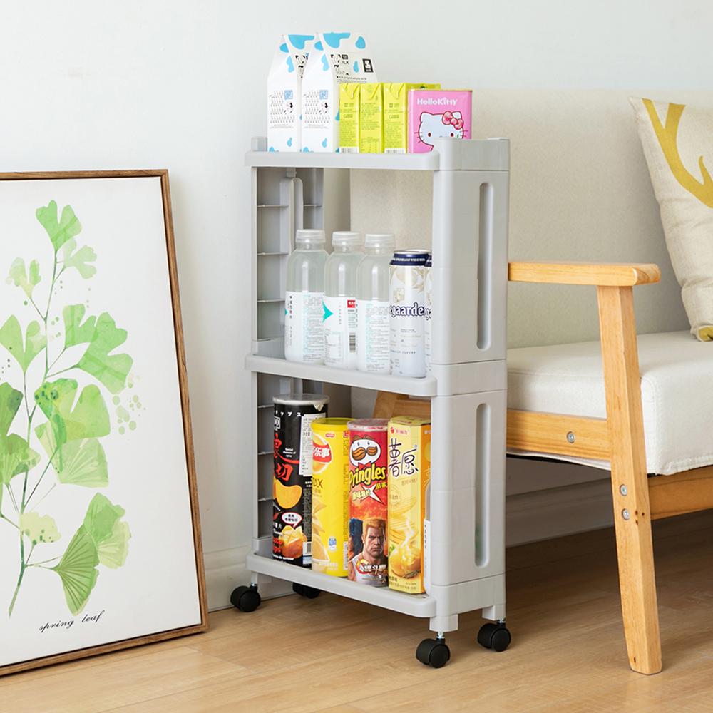 3/4 Layer Kitchen Storage Rack Fridge Side Shelf Removable with Wheels Bathroom Organizer Holder