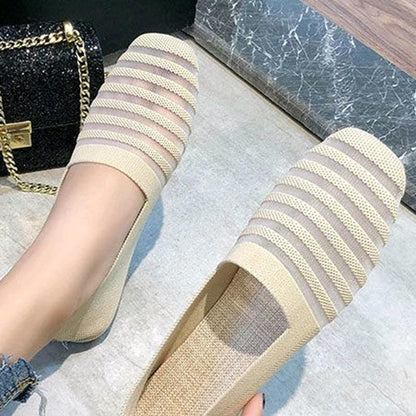 Spring and Summer Breathable Soft-soled Ballet Beanie Shoes All-match Flying Woven Lazy Shoes Striped Women's Shoes