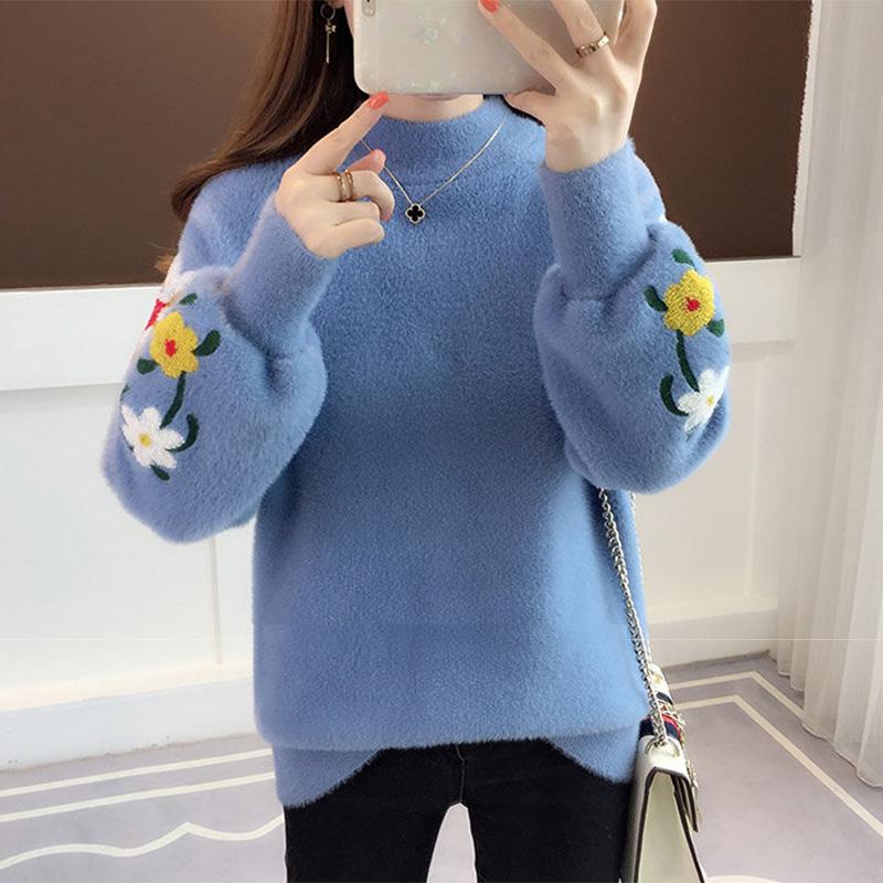 Non-shedding Long-sleeved Fashion Top Plus Size Sweet Embroidered Sweater Women