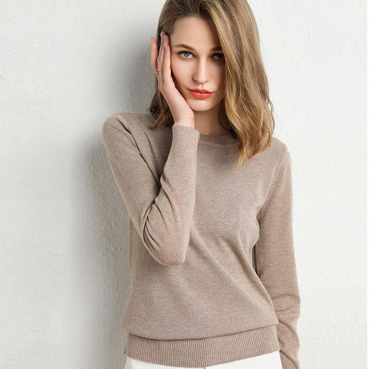 Pofulove 10 Colorss Round Neck Bottoming Shirt Sweater Women Short Long Sleeve Pullover Solid Color Knitted Sweater