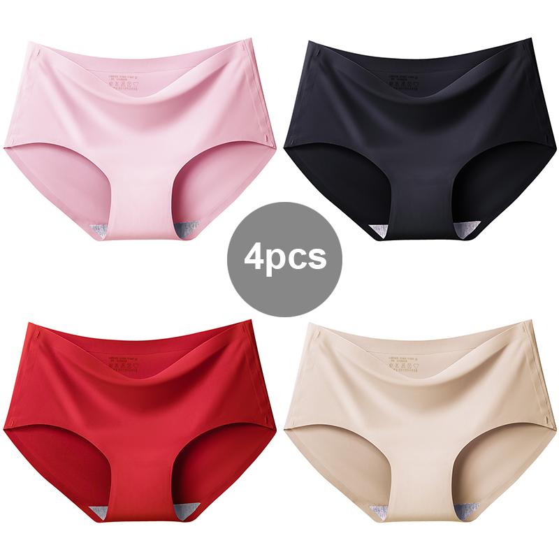 4PCS Summer Sexy Panties Women's Lingerie Solid Female Underwear Ice Silk Cool Ladies Briefs Comfort Seamless Pants