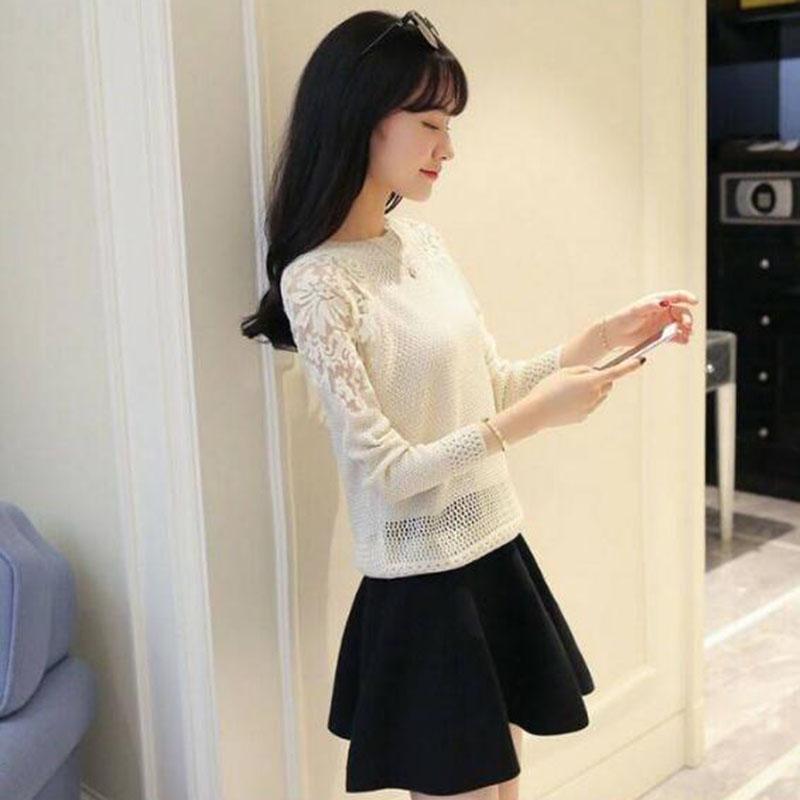 Lace Sweater Sweater Women's Large Size Loose Long-sleeved Shirt Autumn Fashion Hollow