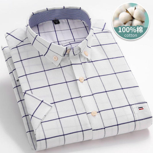 Men's Plus Size Cotton Shirt Summer Young and Middle-aged Work Shirt Short-sleeved Shirt