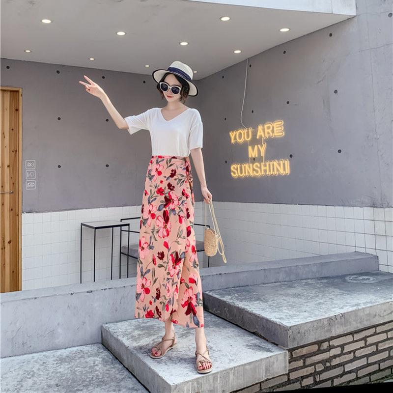 Long Floral Chiffon Casual Skirt A Piece of Cloth Women Summer Long Beach Wrap Skirt