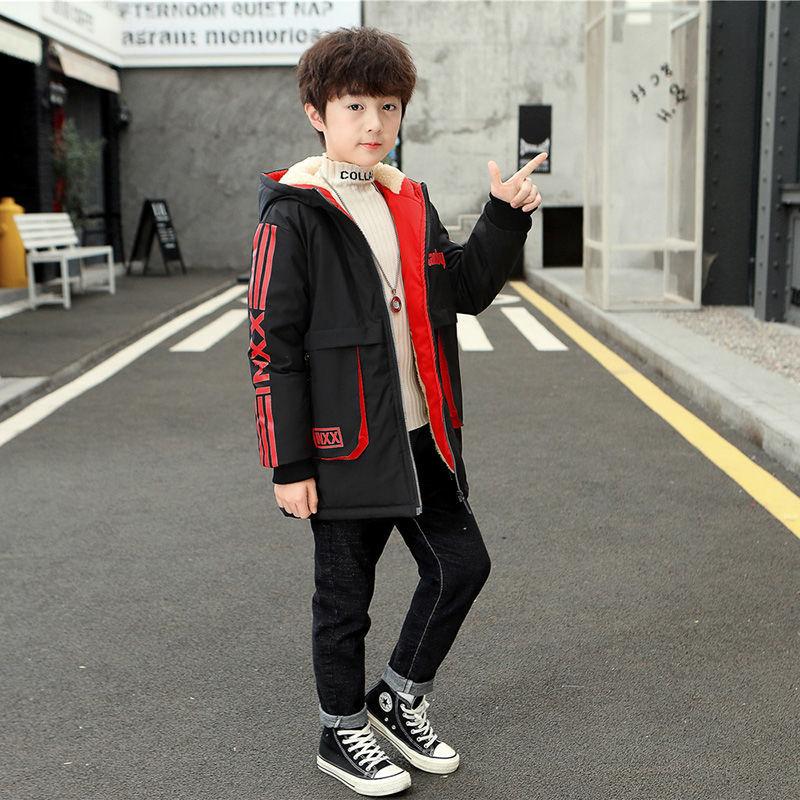 Winter Clothes Plus Cotton Thickening Boys Plus Fleece Jacket Big Children's Cotton Jacket Boy Jacket Children's Mid-length Cotton Jacket