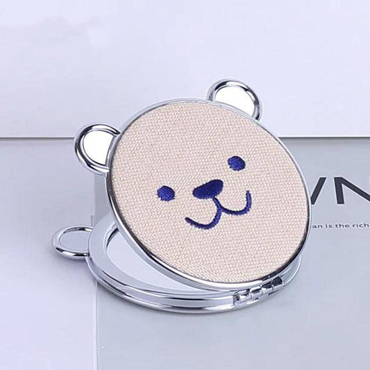 Women Cute Cloth Embroidered Makeup Mirror Double-sided Mirror with Flip Cover Portable HD Foldable