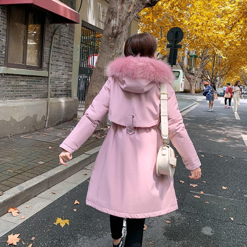 Winter Women's Cotton-padded Jacket Mid-length Large Size Fur Collar Plus Fleece Down Padded Jacket Padded Coat