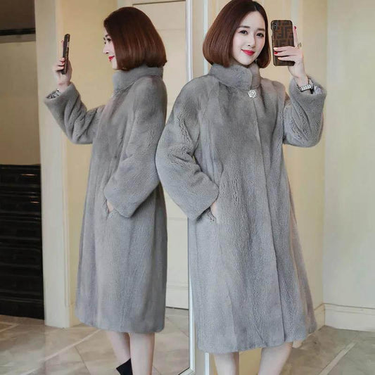 Faux Mink Coat Women Mid-length Winter High-end High-end Stand-collar Cotton Coat