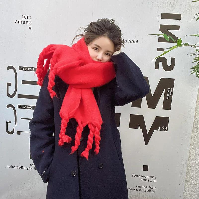 Winter Women's Scarf Macaron Imitation Mohair Scarf To Increase Thickening Warm Scarf