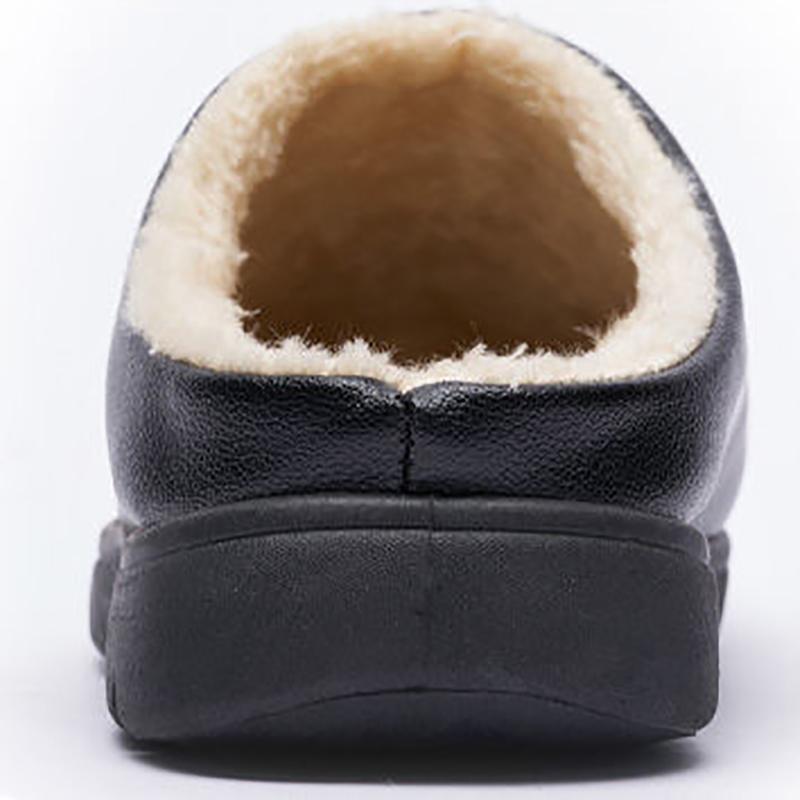 Cotton Slippers Winter Leather Waterproof Thick Warm Women Slide Plus Size Mens Slippers