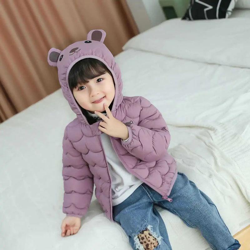 Children's Down Padded Jacket Boys and Girls Padded Jacket Autumn and Winter Hooded Down Jacket Bear Print Cotton Jacket