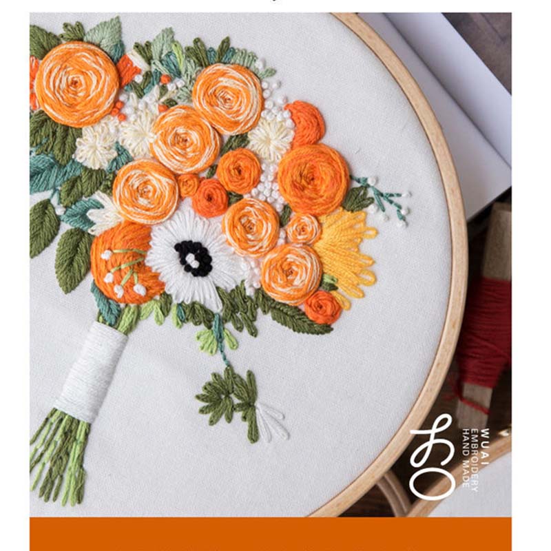 Home Decor Beginner Cross Stitch Kit Ribbon Painted Embroidery Hoop DIY Embroidery Flower Manual Needlework